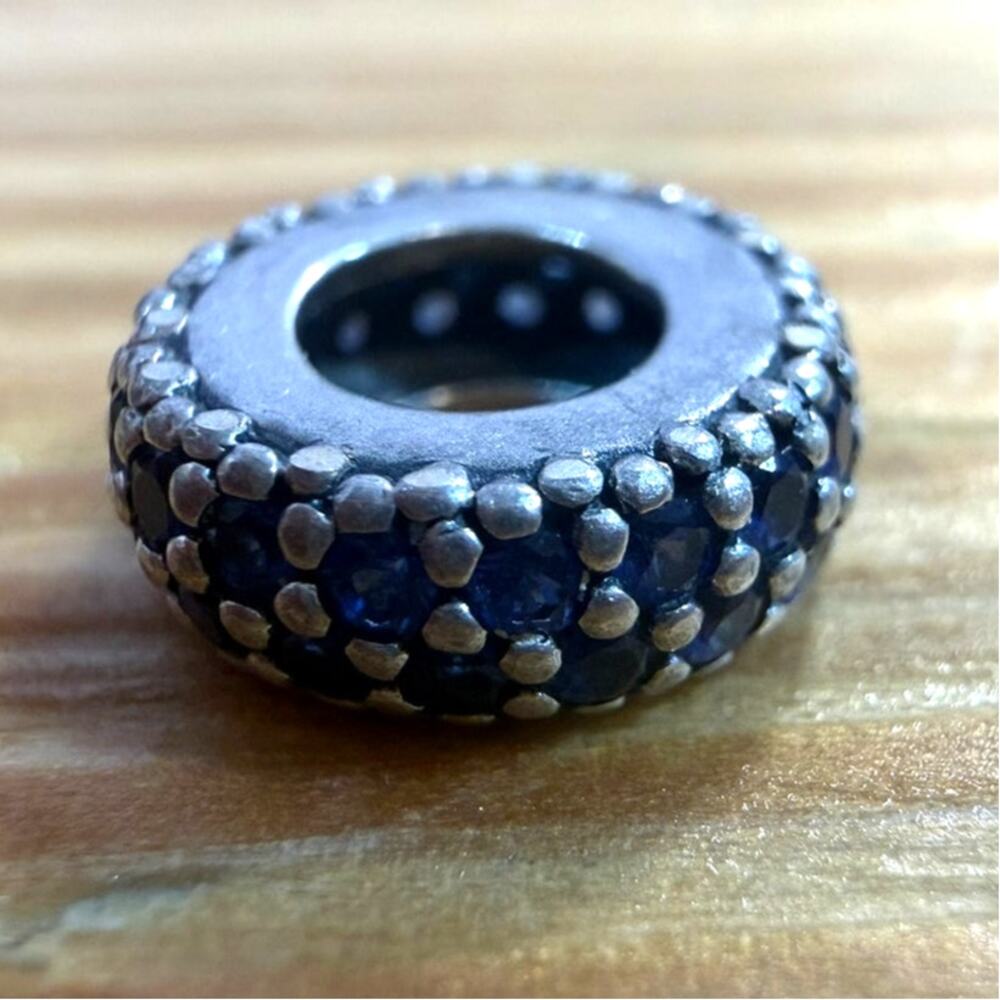Pandora Blue Pave Spacer Charm S925 ALE Sterling Silver Retired Blue CZ